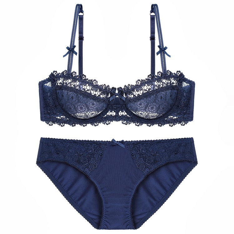 Ultra Thin Translucent Half Cup Lace Bra Sexy Push Up Bralette Set