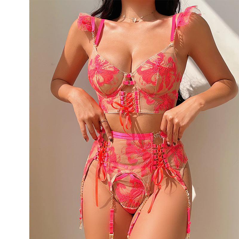 New Embroidered Transparent Lace Lingerie Set