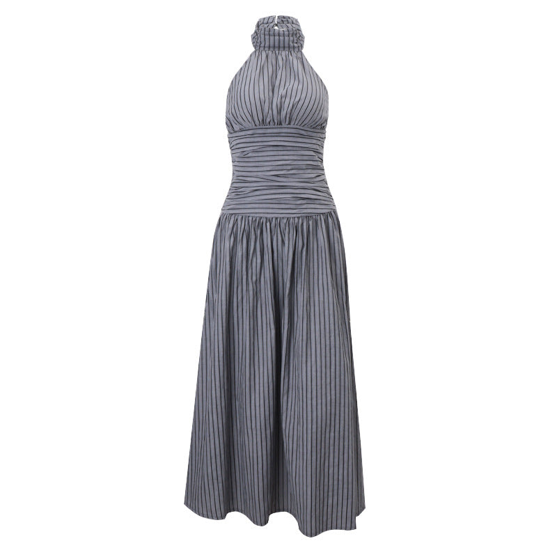 Personalized Backless Waist Loose Striped Dress