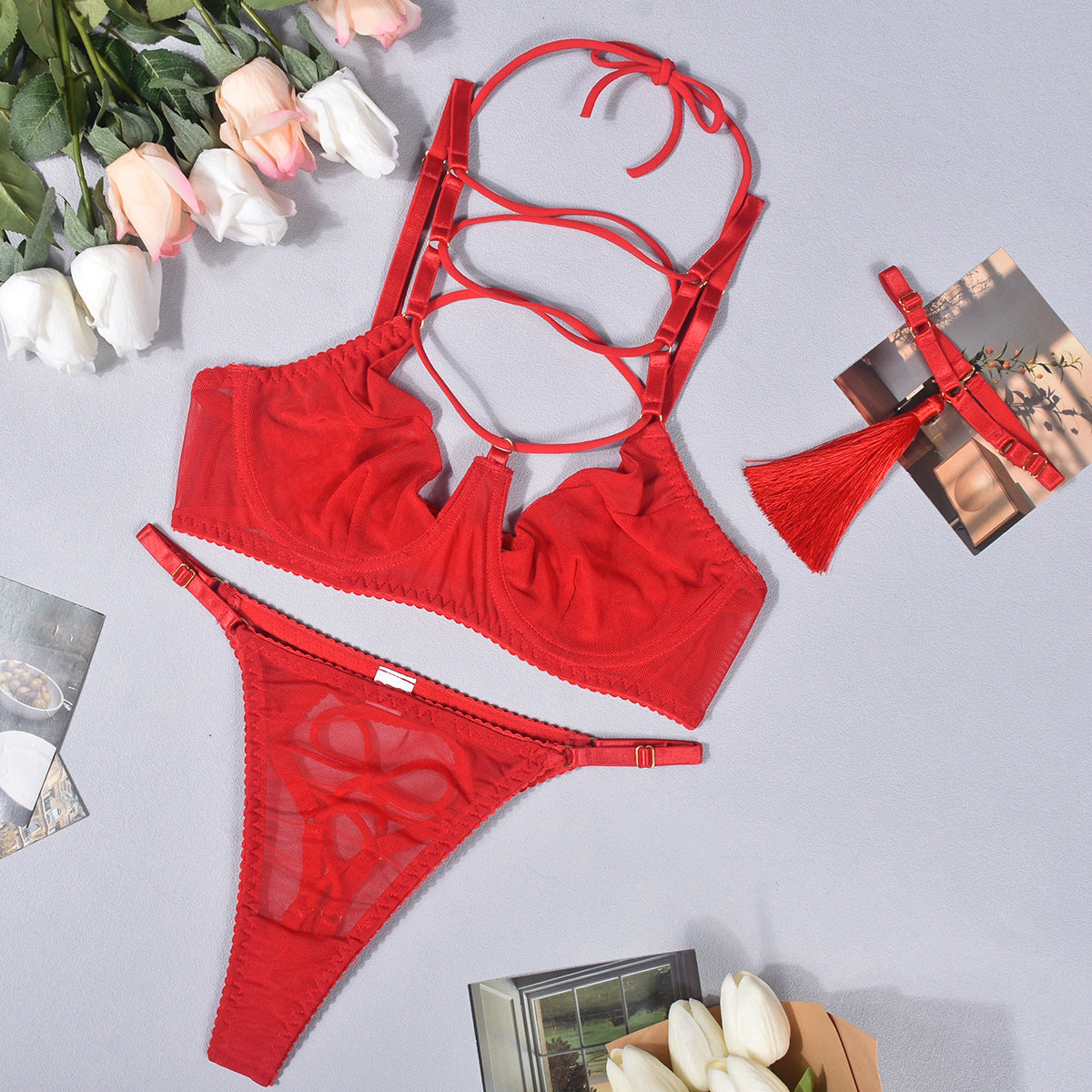 Three-piece Set With Tie Halterneck And Tassels