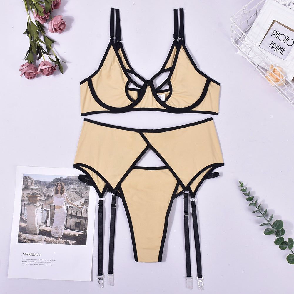 Three-piece Mesh Splicing Revealing Lingerie Set