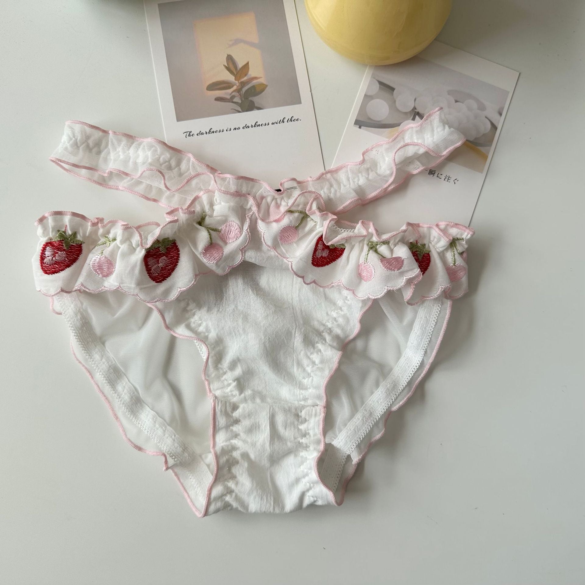 2-Piece Strawberry Embroidered Cottagecore Undergarments Set