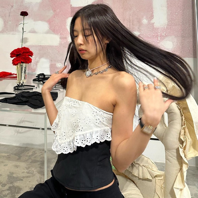 Crochet Hollow Contrast Color Tube Top