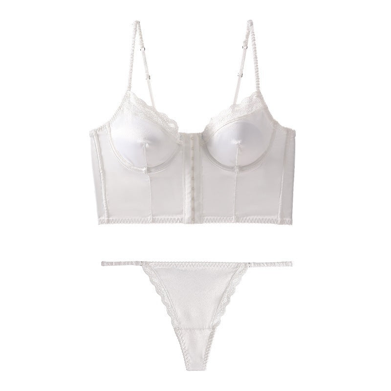 New Arrival Button Front Corset Satin Bralette Set