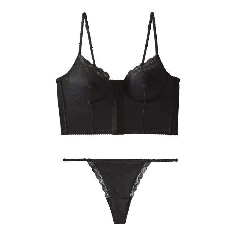 New Arrival Button Front Corset Satin Bralette Set