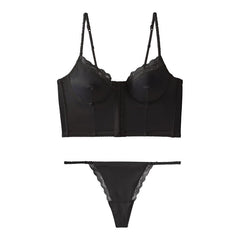 New Arrival Button Front Corset Satin Bralette Set