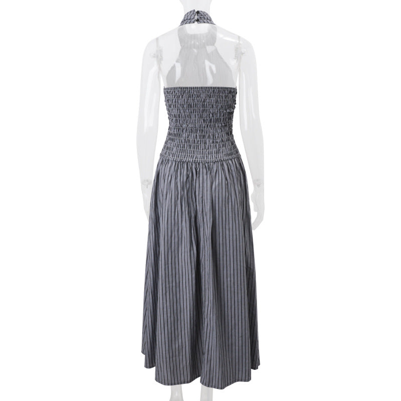 Personalized Backless Waist Loose Striped Dress
