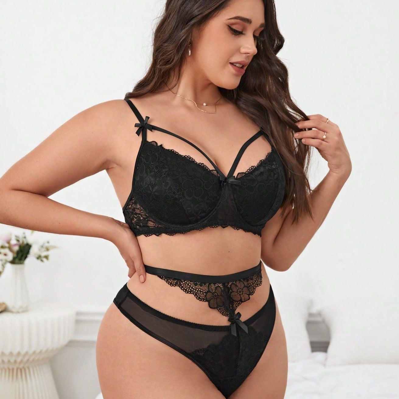 Plus Size Bra Sexy Lace Transparent Set