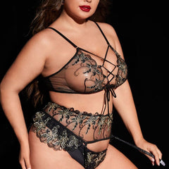 Plus Size Black Sexy Mesh Bralette Set
