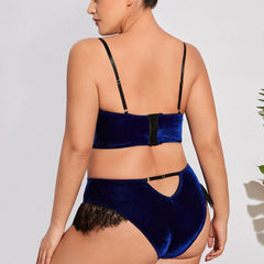 Plus Size Three-Point Velvet Lace Bra Set