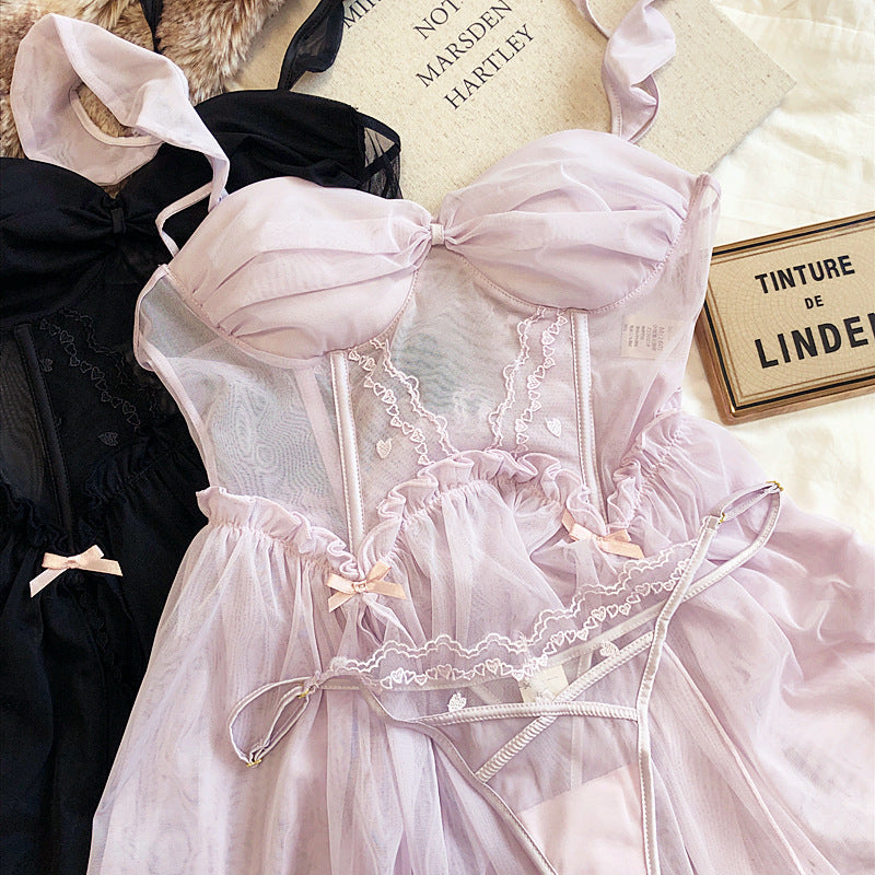 2-teiliges Nachthemd-Dessous-Set in Rosa/Schwarz