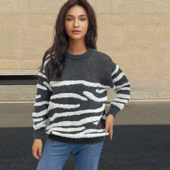 Zebra Pattern Grunge Oversized Knit Sweater