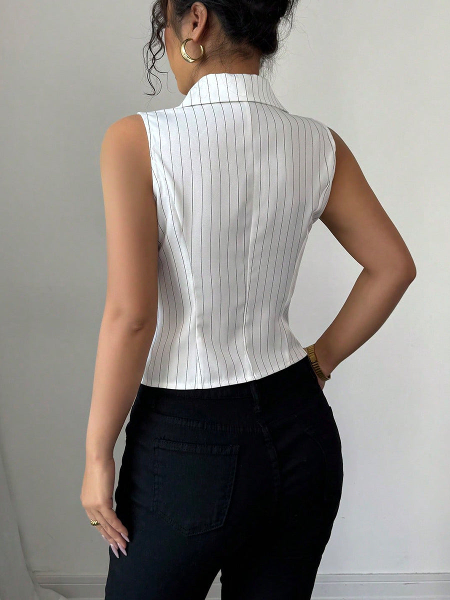 Summer Temperament Striped Sleeveless Slim Shirt Cardigan
