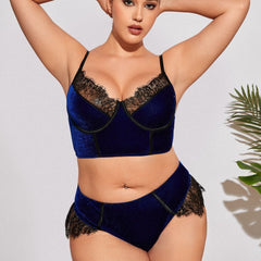 Plus Size Three-Point Velvet Lace Bra Set