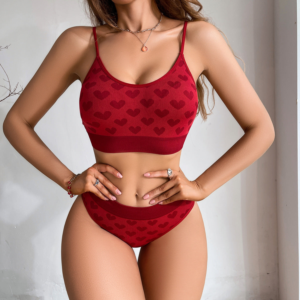 Seamless Red Push-up Love Bralette Set