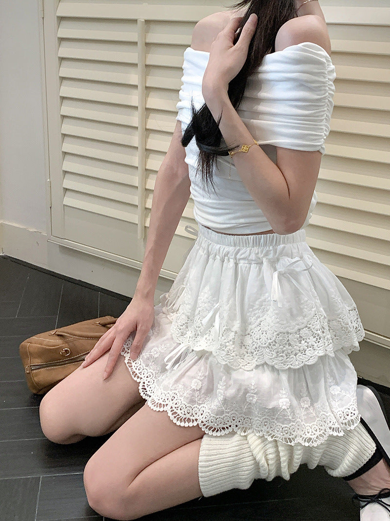 Falda de encaje estilo princesa coqueta con lazos de WinterLake Balletcore