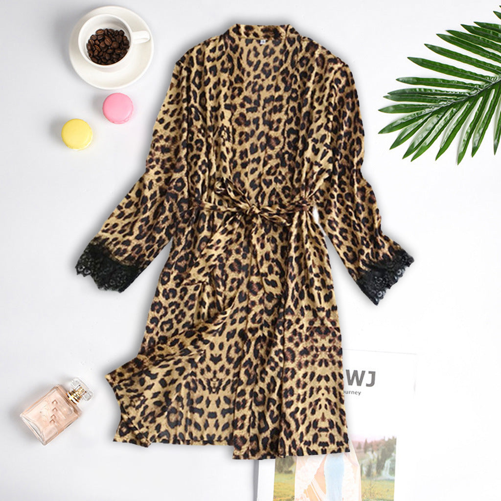 Leopard Lace Pajamas Three-piece Set