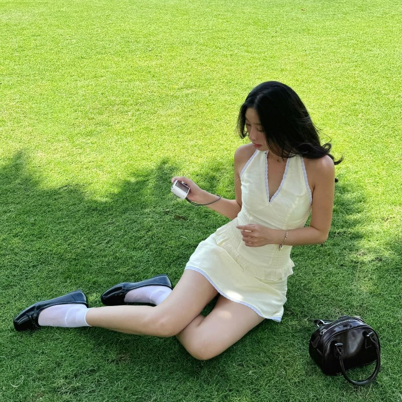Dopamine V-neck Halter Neck Vest Hip Dress
