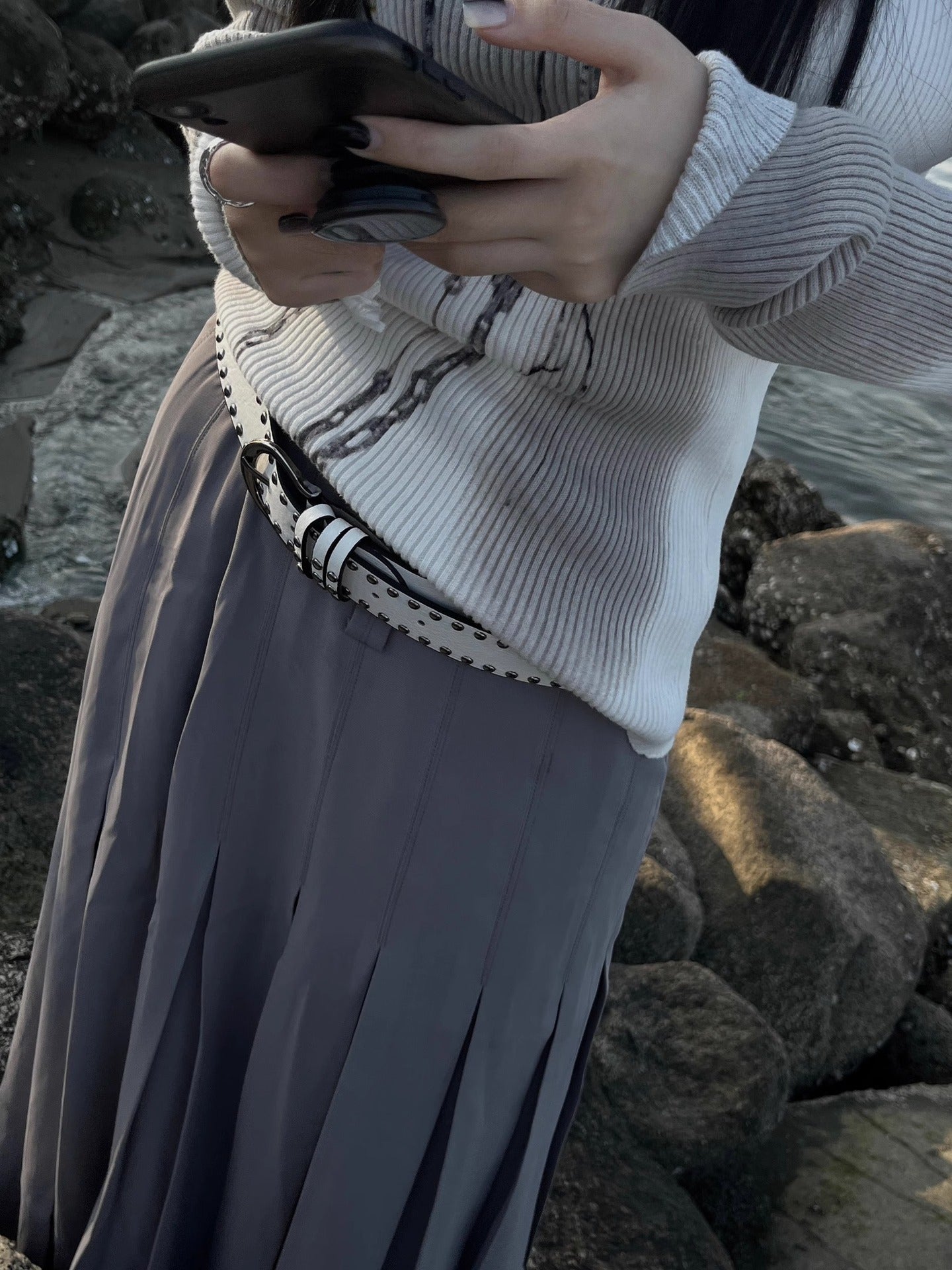 y2k -Punk Style Double-Row Rivet Belt