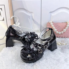 Punk Rivets Metal Chain Chunky Platform Pumps