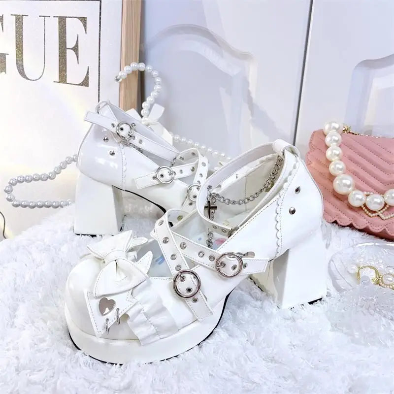 Punk Rivets Metal Chain Chunky Platform Pumps