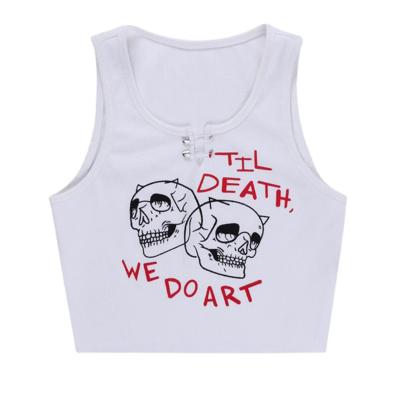 Punk Aesthetic Skull Ribbed Crop Top