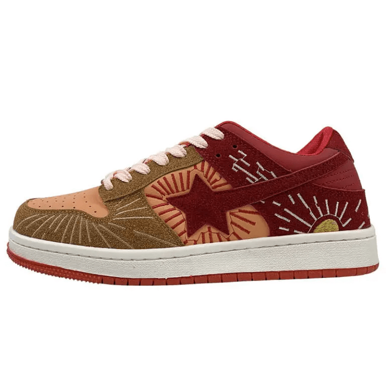 Red Sun Star Embroidery Indie Aesthetic Women's Sneakers