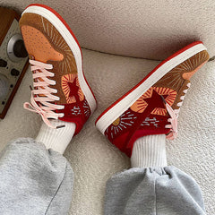 Red Sun Star Embroidery Indie Aesthetic Women's Sneakers