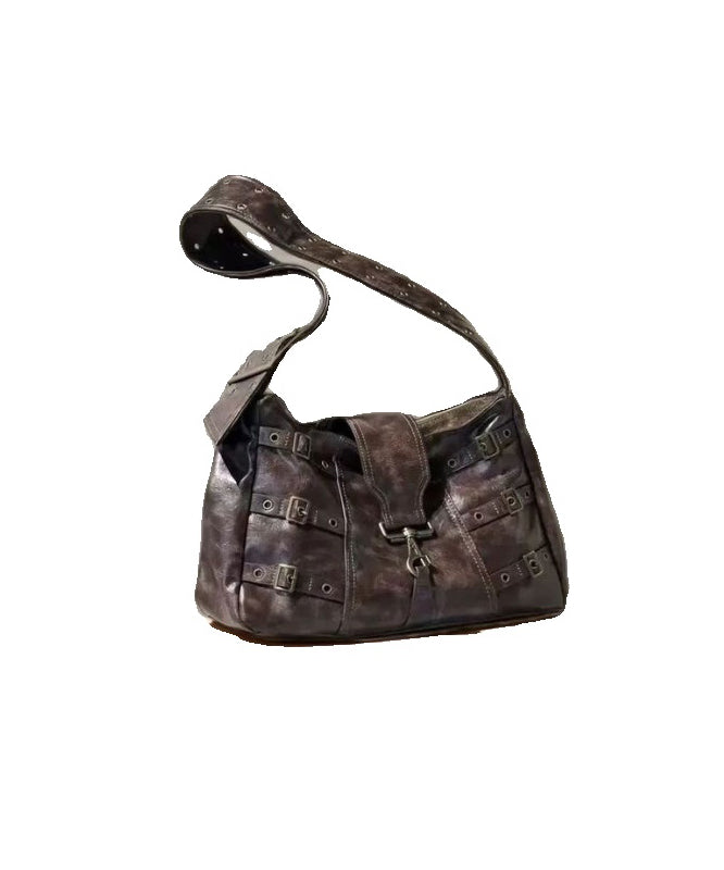 Retro Large Capacity Punk Style Wide Shoulder Strap Single Shoulder Bag