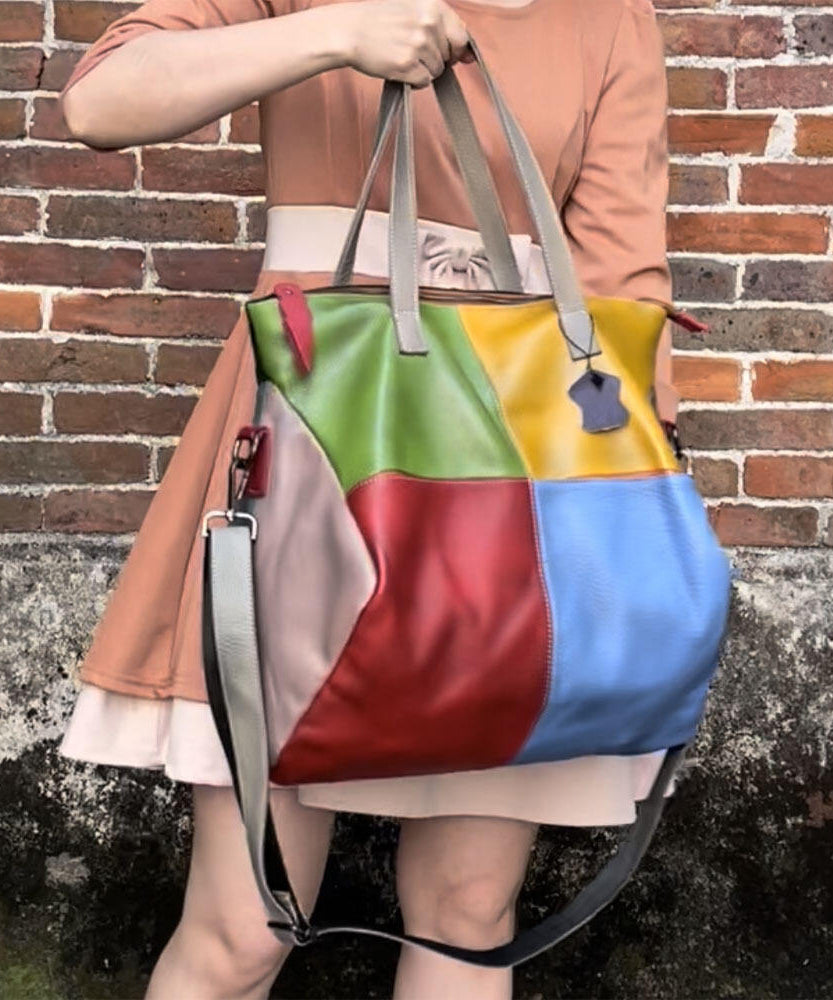 Retro Cowhide Patchwork Handheld Crossbody Bag