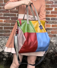 Retro Cowhide Patchwork Handheld Crossbody Bag
