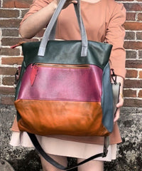Retro Cowhide Patchwork Handheld Crossbody Bag