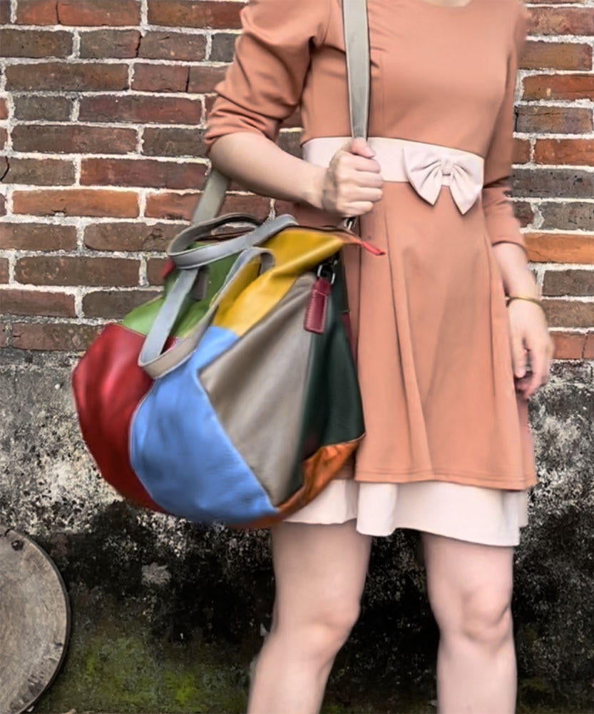 Retro Cowhide Patchwork Handheld Crossbody Bag