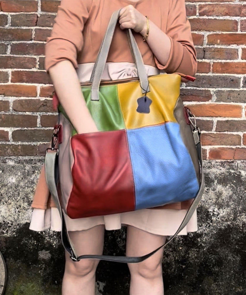Retro Cowhide Patchwork Handheld Crossbody Bag