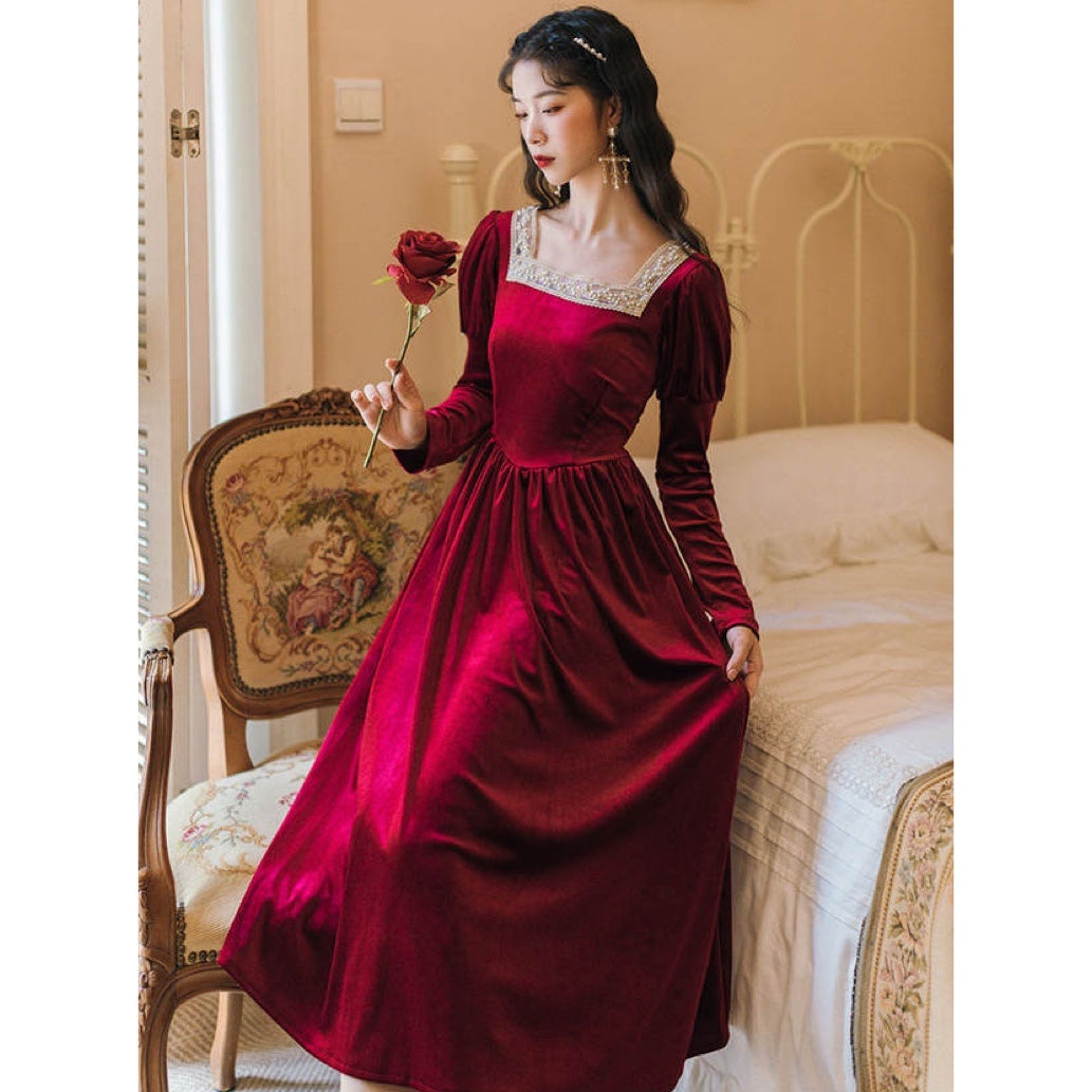 Rosered Belle Vintage-Red Velvet Princesscore Fairytale Dress