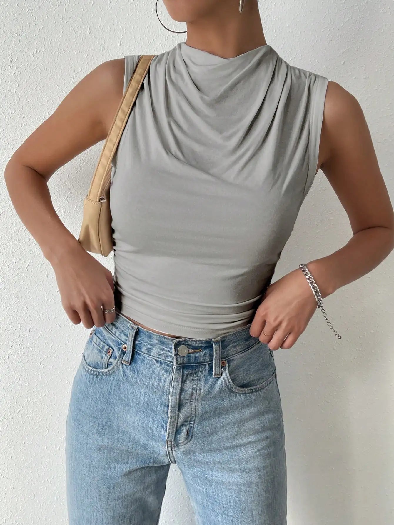 Simona Pleated High Neck Top