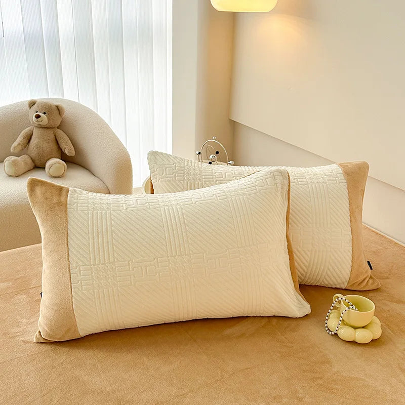 Winter Carved Milk Velvet Duvet Cover Set with Sheet and Pillowcase Thicken Bedding Set