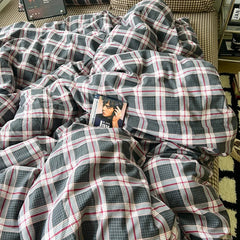 Vintage Plaid Cotton Duvet Cover Set Twin Full Queen Size Soft Bed Flat Sheet Bedding Set
