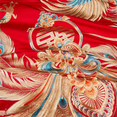 Chinese Style Wedding Gold Dragon Phoenix Embroidery 100S Egyptian Cotton Bedding Set