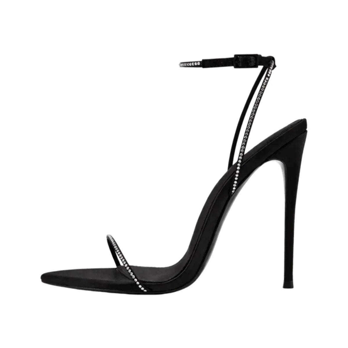 black Satin Crystal Belt buckle Banquet Shoes