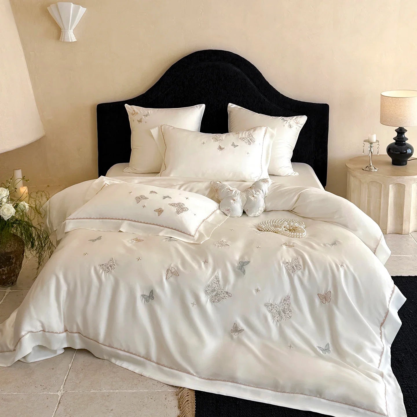800TC Lyocell Eucalyptus Fiber Butterfly Embroidery Luxury Bedding Set