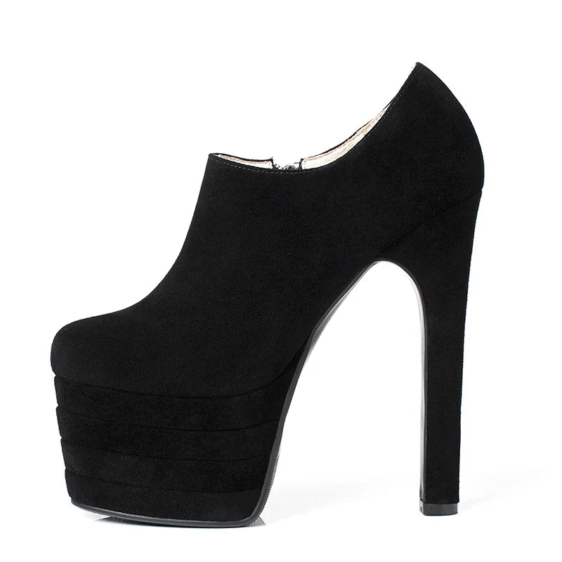 Orange Cowhide Round Toe Platform Pumps