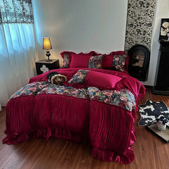 Vintage Floral Print Ruffles Princess Bedding Set