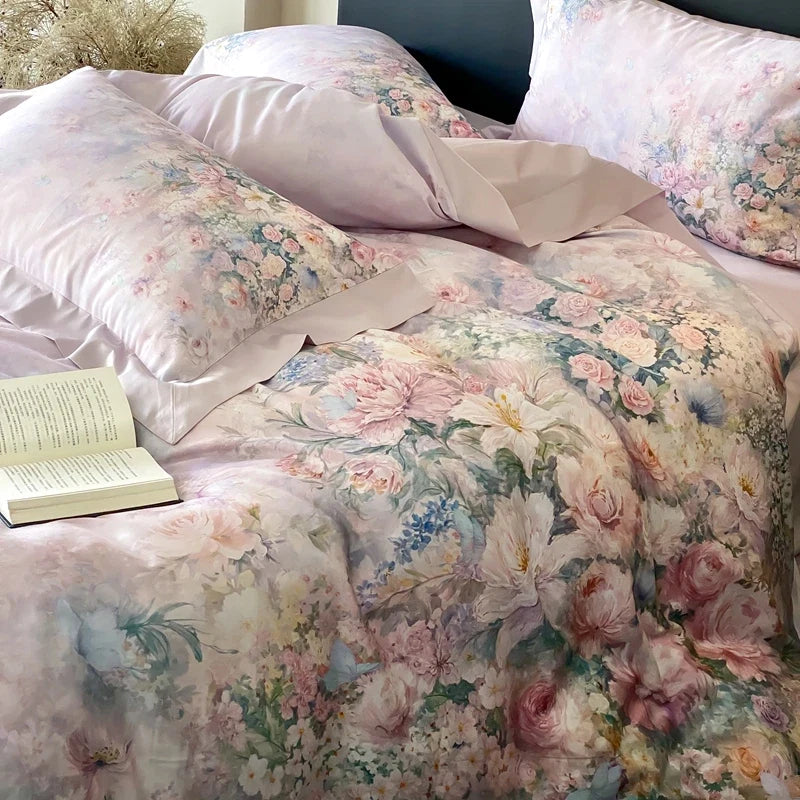 Premium 1000TC Egyptian Cotton Flower Digital Printing Soft Silky Bedding Set