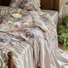 Flowers Print Large Ruffles Princess Bedding Set