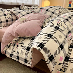 Thickened 4Pcs Bed Set Pure Cotton Long Staple Cotton Soft Bed Sheet Fitted Sheet Duvet Cover