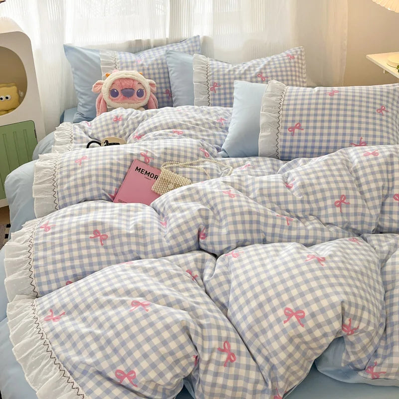 Korean Style Pink Bow Bedding Sets