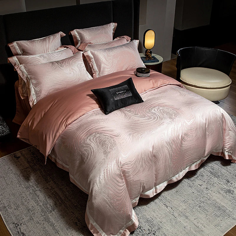4Pcs Luxury Black Gold Brocade Jacquard Egyptian Cotton Patchwork Bedding Set