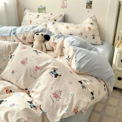 Kids Adult Duvet Cover Set with Bed Flat Sheet Pillowcases Cute Cartoon Single Queen Size Home Hotel Dormity Bedding Set