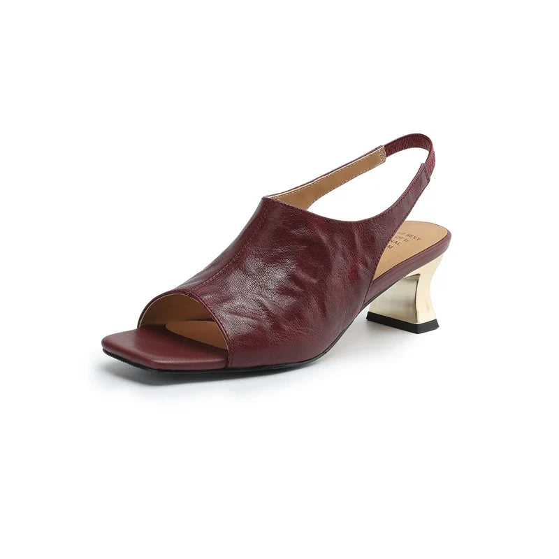 leather sheepskin elastic band with exposed toes